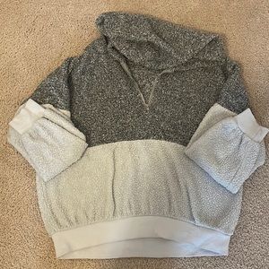 Fluffy white and grey hoodie